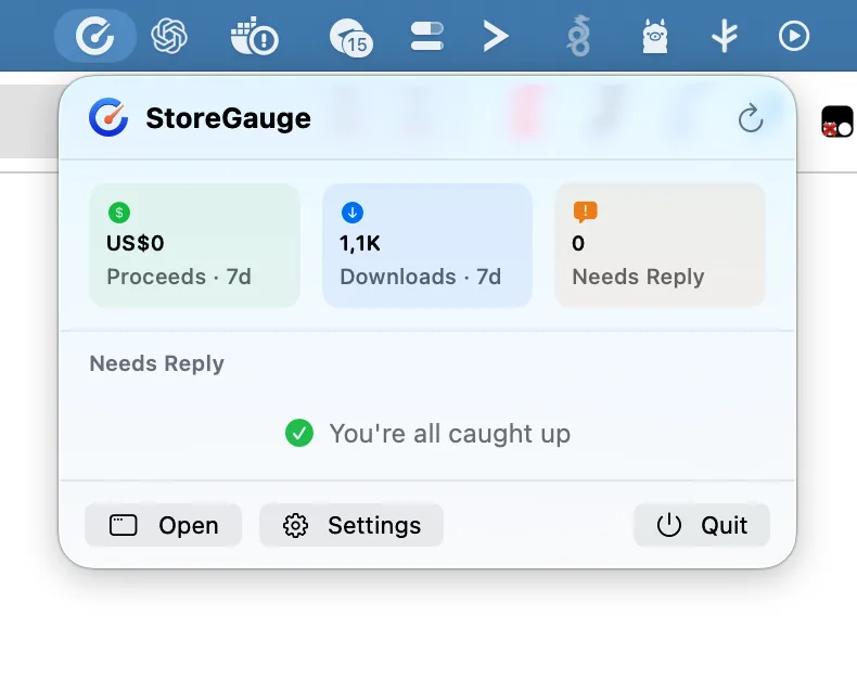 StoreGauge menu-bar popover
